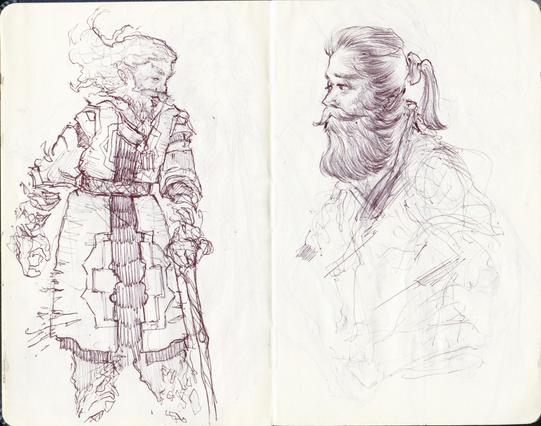 ballpoint pen drawing of some fantasy bearded dudes