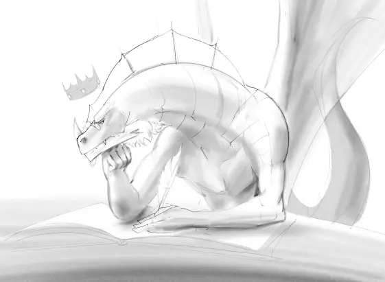 A dragon trying to think of something to write in yet another critique of capitalism