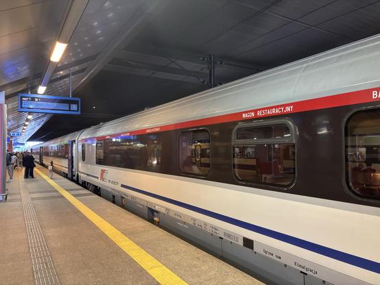Train from Berlin, arrived at the platform at Kraków.