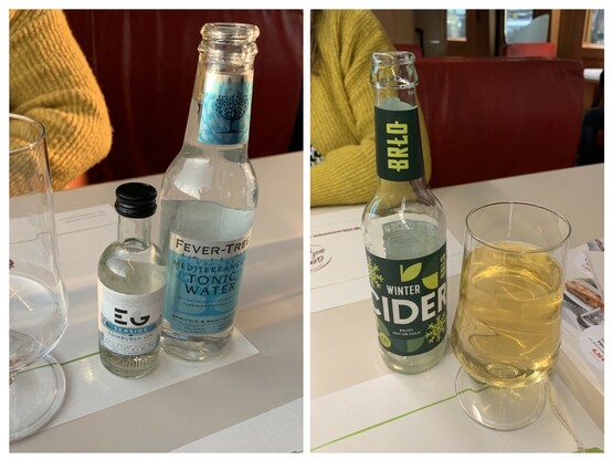 Collage of the gin & tonic and the cidre.