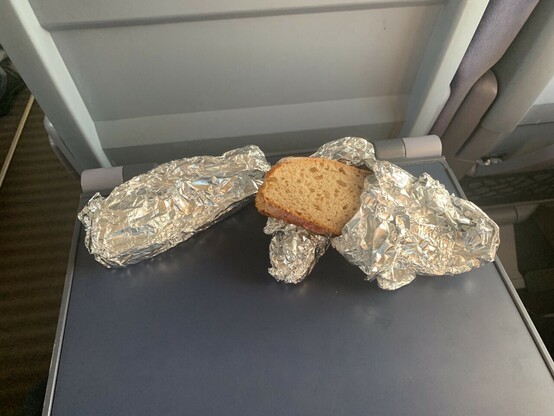Sandwiches on a seat table in the train