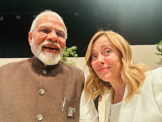 The selfie of Italian Prime Minister Giorgia Meloni with Indian counterpart Narendra Modi at COP28.