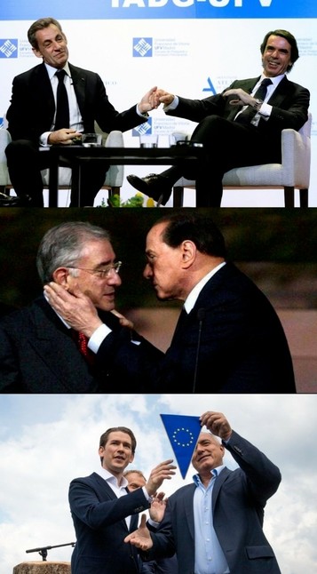 Clásicos del PPE, Berlusconi dándole un besito a dell'Utri a quien pagó unos millones para que que lo sustituya en la cárcel. 