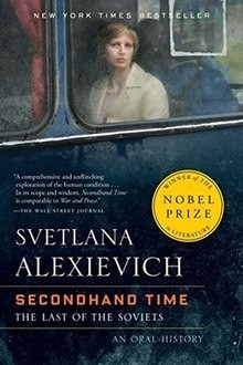The cover of Svetlana Alexievich's book Secondhand time.

The cover image shows a drawing in muted tones of a woman sitting at a window and looking out of it, directly at the reader