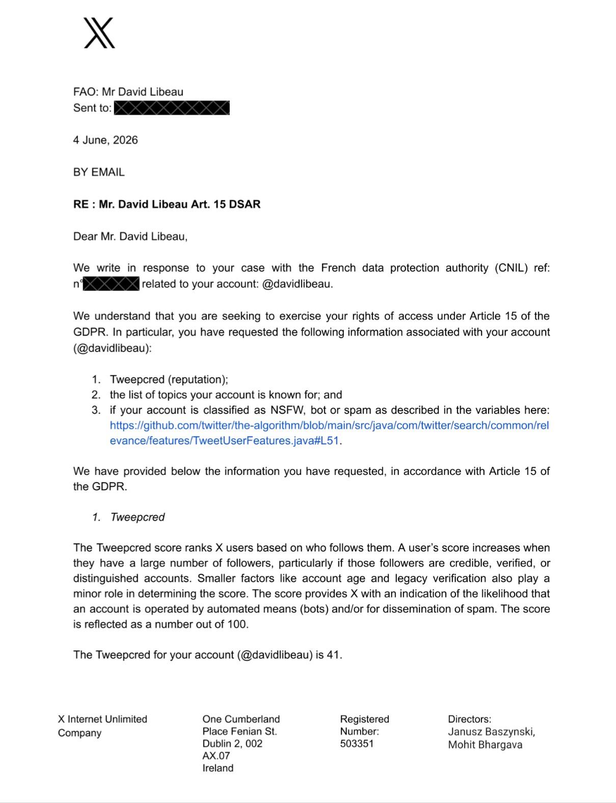 X reply letter