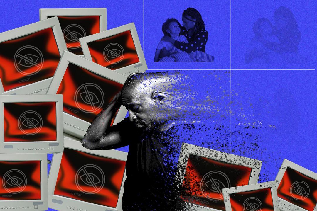 The Invisible Labor Behind Content Moderation - 
Gloria Mendoza / https://betterimagesofai.org / https://creativecommons.org/licenses/by/4.0/

Caption by the artist:

This illustration was inspired by a chapter from Empire of AI by Karen Hao. In Chapter 2, she tells the story of a Kenyan man who works as a content moderator and data labeler. Through constant exposure to violent and disturbing material, his mental health gradually deteriorates. Eventually, he reaches a point where he isolates himself from both his family and his community. For this illustration, I chose to narrow my focus on the overwhelming emotional toll that this work can take. The collage aims to convey the isolation, distress, and psychological fatigue that many data workers endure. Stylistically, I chose distortion as the primary visual metaphor. Distortion can powerfully illustrate the damage that systemic forces inflict on individuals. It suggests the breakdown of stability; a once solid subject gradually losing control, becoming increasingly vulnerable and disoriented.